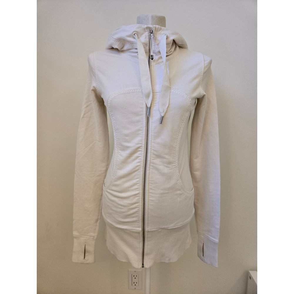 Vintage Lululemon White Longline Scuba Zip Hoodie Thumbhole Jacket Size 6
